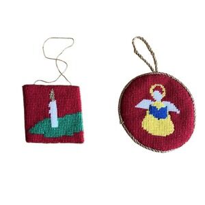 Vintage‎ Candle and Angel Needlepoint Pillow Christmas Ornament